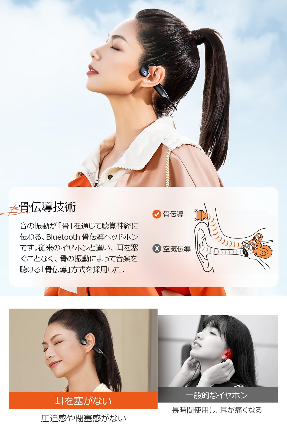 Amazon.co.jp: 骨伝導イヤホン 【真の骨伝導 & 最大12時間連続
